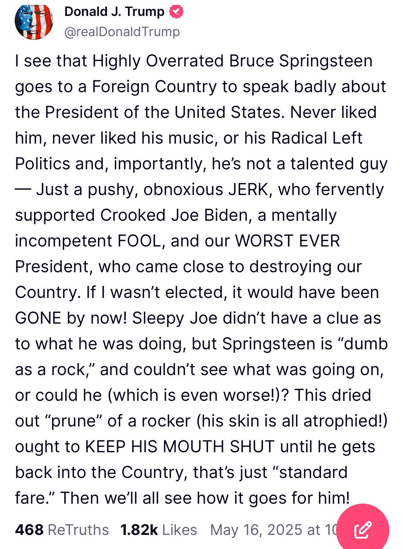 Bruce Springsteen’s “Message to America” and Trump’s Reply